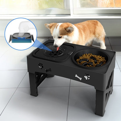 Adjustable Elevated Dog Feeder — Slow Feed Double Bowl Stand