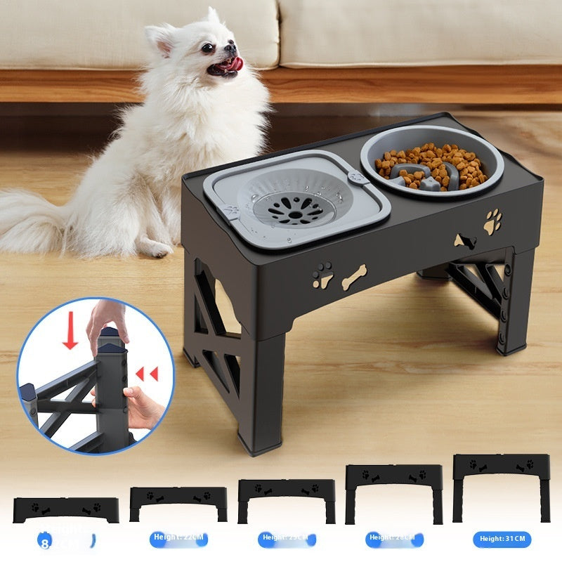 Adjustable Elevated Dog Feeder — Slow Feed Double Bowl Stand