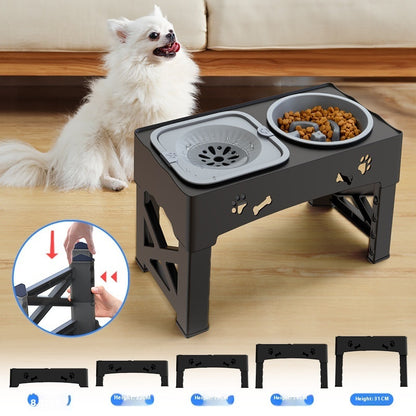 Adjustable Elevated Dog Feeder — Slow Feed Double Bowl Stand