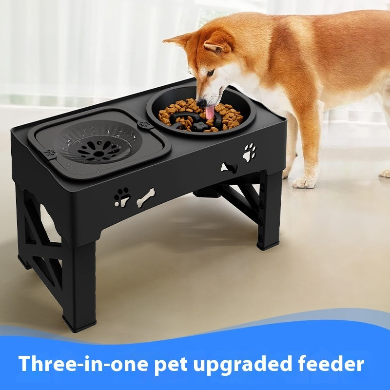Adjustable Elevated Dog Feeder — Slow Feed Double Bowl Stand